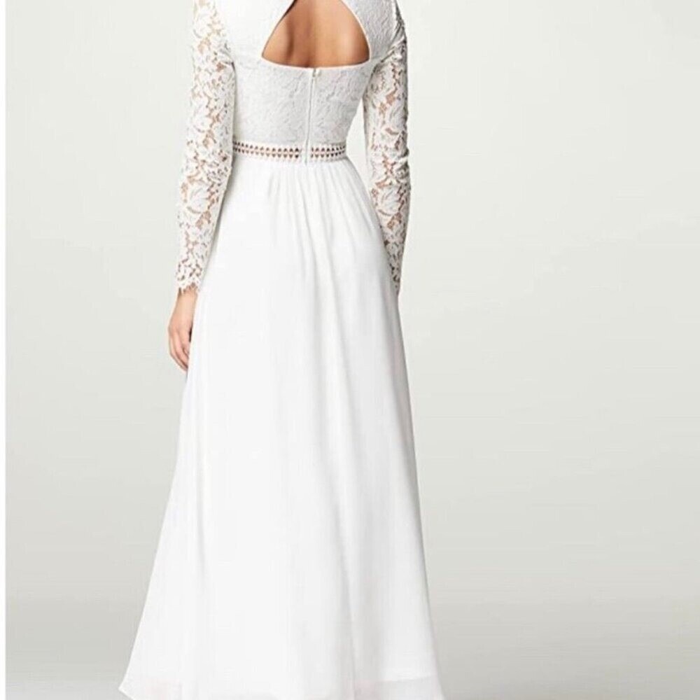 Truth & Fable White Lace Long Sleeve Maxi Dress Keyhole Back XXS